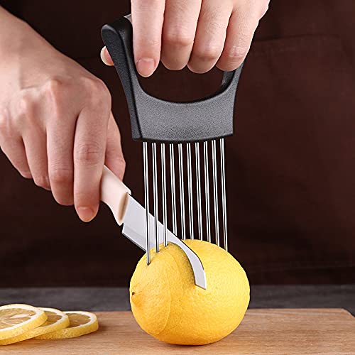 Onion Cut Tomato Slicer Lemon Handy Kitchen Slicing Tool With 10 Even Prongs For Onion Lemon Potato Tomato Slices And Can Be Used To Assist In Cutting Fish (Black)