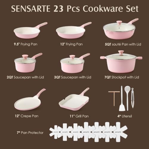 23 PCS Non Toxic Ceramic Cookware Set (Sakura Pink / Large)