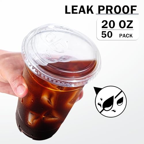 50 Pack 20 oz Clear Plastic Cups with Sip Lids (20oz 50Pack)