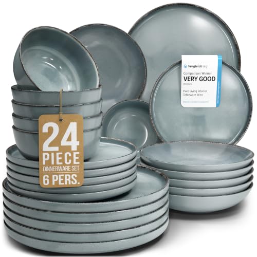 24 Piece Stoneware Dinnerware Set for 6 (Rustic / Smoke Blue / Set for 6 (24pcs))