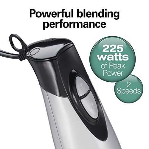 4-in-1 Electric Immersion Hand Blender with Handheld Blending Stick, Whisk + 3-Cup Food & Vegetable Chopper Bowl, 2-Speeds, 225 Watts, Silver and Stainless Steel (59765) (3-Piece / Blender)