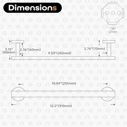 12 Inch Bathroom Towel Bar Bath Towel Rack Kitchen Towel Holder Towel Ring Wall Mounted SUS304 Stainless Steel Matte Black AN4001MB (Matte Black / 12-Inch)