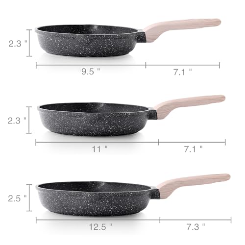 Nonstick Frying Pan Skillet Set (Classic Granite / 9.5+11+12.5 Inch)