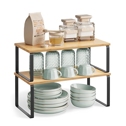 Cabinet Organizer Shelf (Black + Rustic Brown / 2*L (5.4"H) + 2*L (6.2"H))
