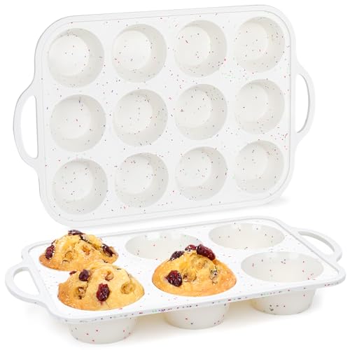 Silicone Muffin Pans for Baking (Creamy Confetti / Jumbo & Regular)