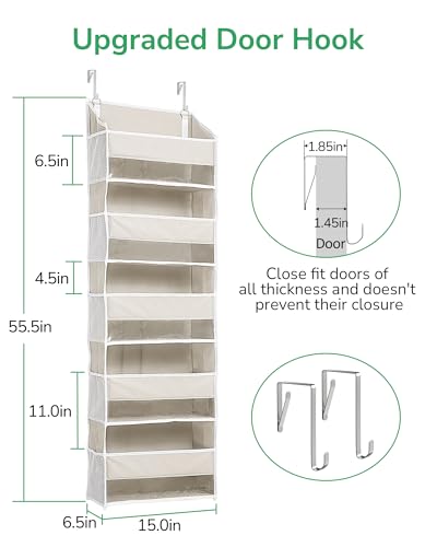 1 Pack Over Door Organizer with 5 Large Pockets 10 Mesh Side Pockets (Beige / 1 Pack-5 Tier)