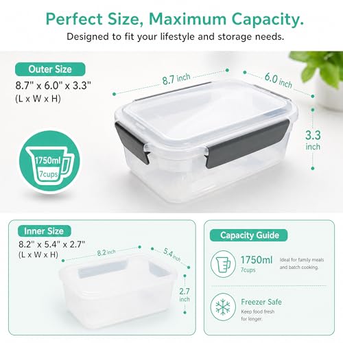 7cup Plastic Food Storage Containers With Lids For Leftover (7 cups)