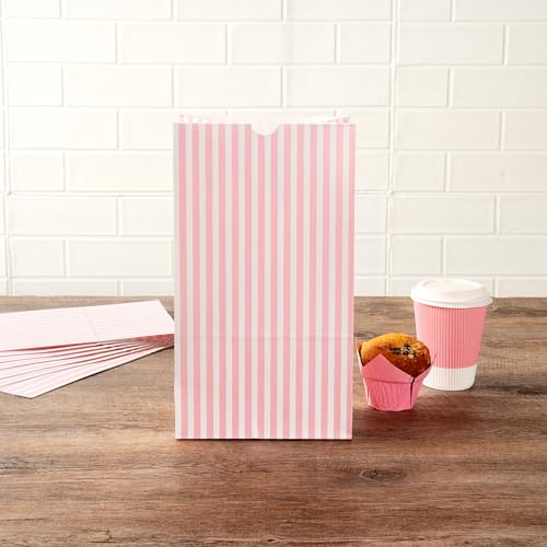 Pink And White Stripe Paper Bag (12 lb / Pink & White)