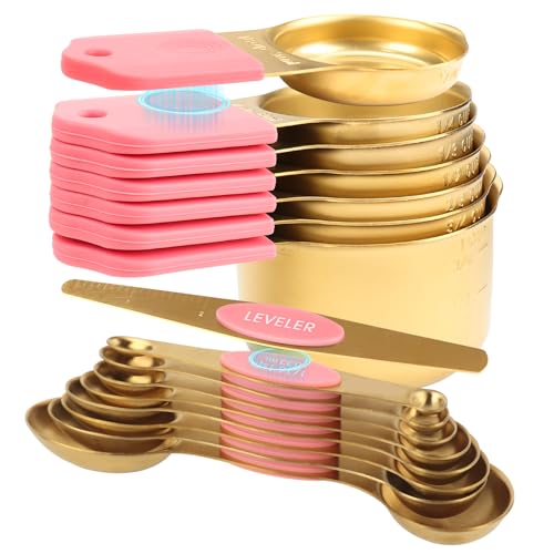 16 Piece Magnetic Measuring Cups & Spoons Set (16-Piece Pink & Gold)