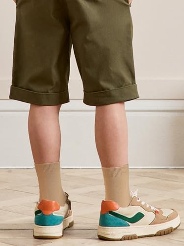 Unisex Kids Boys Girls Soft Cotton School Socks 8 (Large / Khaki)