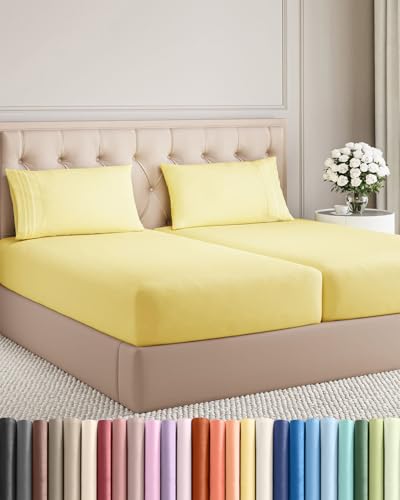 Split King Size 5 Piece Sheet Set (29 - Yellow / Split King Size)
