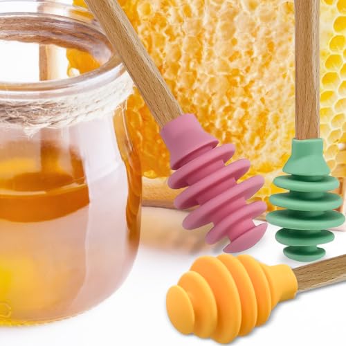 3 Pack Silicone Honey Dipper Sticks (Yellow/Pink/Green)
