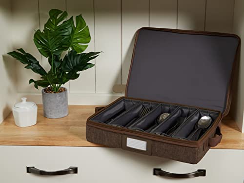 Flatware Storage Box with Removable Trays (Brown Heather / 15W x 11D x 3H)