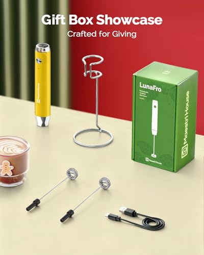 LunaFro Rechargeable Milk Frother (Warm Yellow (Gift Box))