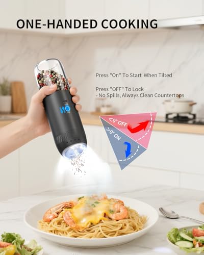 Gravity Electric Salt and Pepper Grinder Set Rechargeable Automatic Pepper Mills with External Adjustable Coarseness (Rechargeable / Plus Black Set)