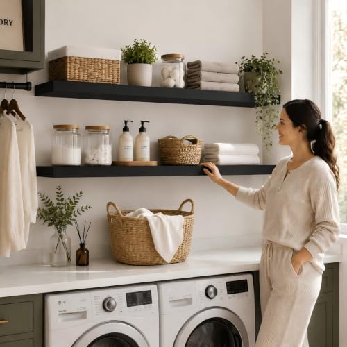 Rustic Floating Shelves 72 inch Long 8 "deep Set of 2 (Black / 72'' x 8''x 2''(set of 2）)