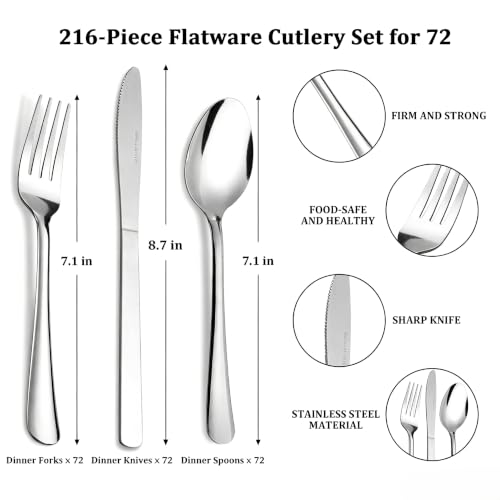 216pcs Silverware Set (216PCS Dinner Forks+ Dinner Spoons+ Dinner Knife)