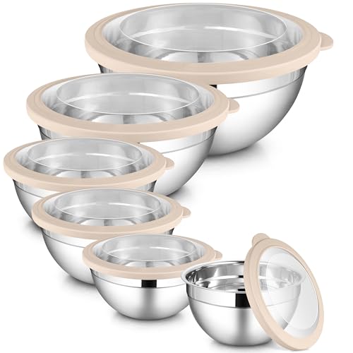 6 PCS Stainless Steel Mixing Bowls with Visible Lids for Cooking (12 Count)
