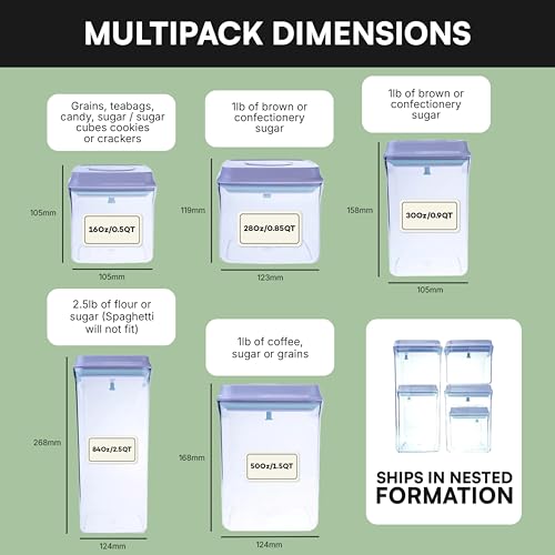 Bop Top Airtight Food Storage Containers with Lid Multi Pack (Set of 5)