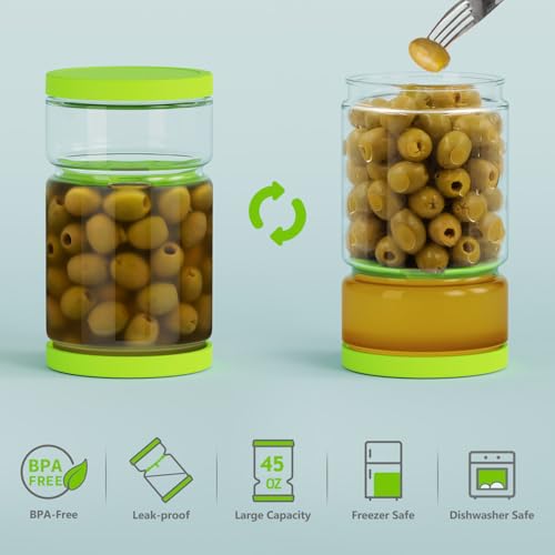 Glass Pickle Container with Strainer (Green&Blue / 45oz*2pcs)