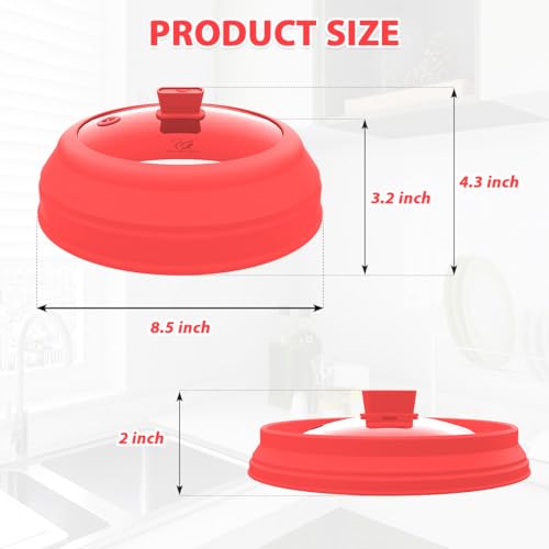 Microwave Splatter Cover Glass Splatter Guard Lid with Collapsible Silicone for Small Bowls Food Plate Cover 9 inch Red (Red / 8.5 inch)
