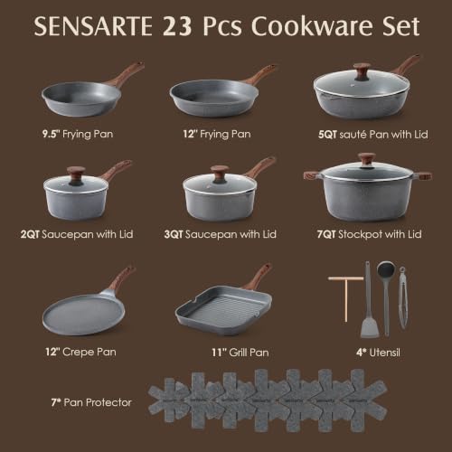 23 PCS Non Stick Pots and Pans Set (Gray 01 / Large)