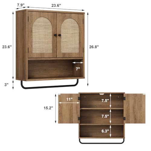 Rattan Bathroom Wall Cabinet (Natural Oak / 2 Doors)