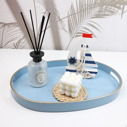 Blue Plastic Serving Tray for Ottoman (Oval Blue / 15.5" x 10.6" x 1.4")