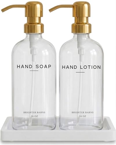 Luxury Glass Soap Dispenser Bathroom Set by Brighter Barns (Clear/Gold Sl)