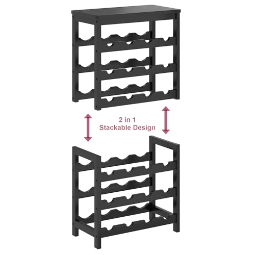 6 Tier Bamboo Wine Rack Freestanding Floor (24 Bottles / Black)