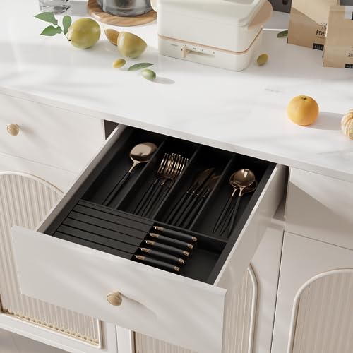 Utensil Organizer Silverware Tray for Drawer (Black)