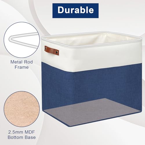 Large Fabric Storage Baskets (NavyBlue / Off-White / Extra Large -17"x12"x15")