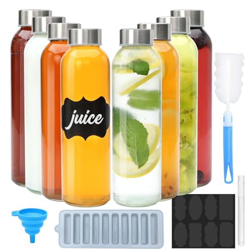 Glass Juice Bottle with Lids Set of 8