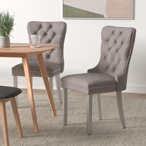 Grey Velvet Dining Chairs Set of 6 (Natural Gray)