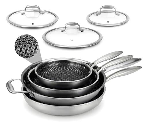 7-Piece Tri-Ply Stainless Steel Frying Pan Set & Wok – Nonstick, Induction Compatible, Oven Safe, Scratch-Resistant, Dishwasher Safe (Stainless Steel / 7 Piece Cookware Set)
