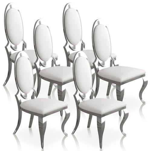 Modern Dining Chairs Set of 6 (White/Silver / Set of 6)