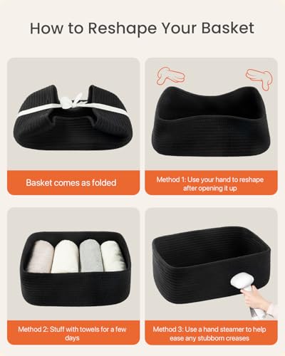 Small Woven Storage Basket for Organizing (Black / 13.5"L x 9.5"W x 5"H)