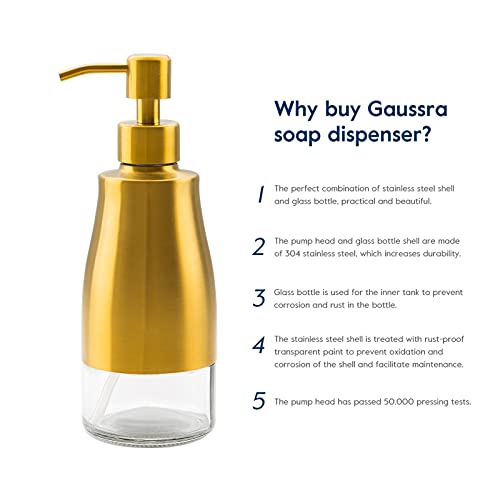 Gold Soap Dispenser with Coaster and Stickers (Brushed Gold)