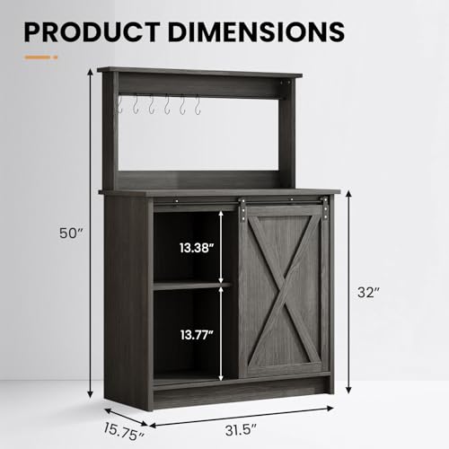 Farmhouse Coffee Bar Cabinet with Sliding Barn Door (31.5Inch / Grey)