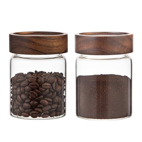 10 oz Small Glass Jars with Top Screw Lid Round Herb Coffee Bean Ground Storage Canister Clear Glass Food Container for Pantry Sugar Tea Coffee Bean Spice Nuts Cookies Bath Salts (2×300ml(10oz))