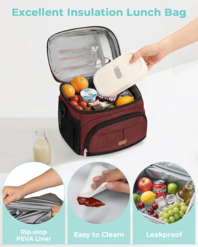 Lunch Box for Men Women Insulated Lunch Tote Cooler Bag Lunchbox (Wine / Large)