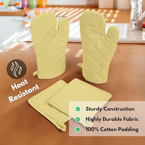4 Piece Set 2 Oven Mitts & 2 Potholders (Sandal Yellow)