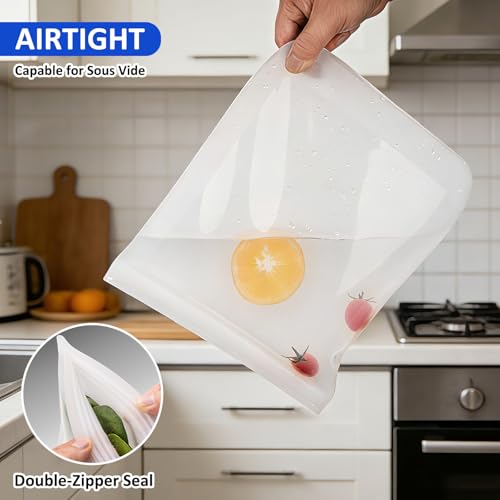100% Silicone Flat Gallon Freezer Bags (Clear| Gallon | 4 Pack Flat)