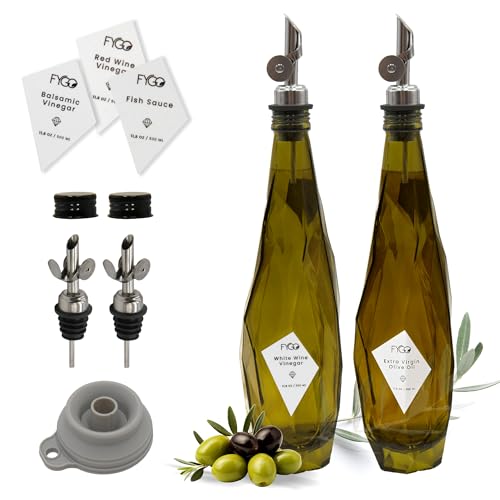 Diamond Lux Olive Oil Bottle Dispenser (500 ml - Set of 2 / Olive green bottles - White Sticker)