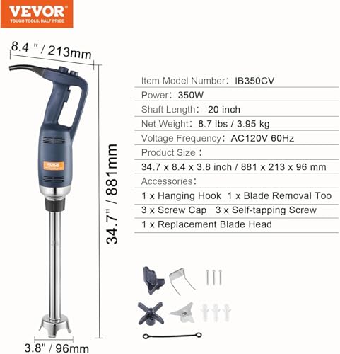Commercial Immersion Blender Constant Speed Heavy Duty Immersion Blender 350W Commercial Hand Mixer 304 Stainless Steel Hand Blender Commercial with 19.7" Removable Shaft for Kitchen Mixing (350W / 350W 20inch)