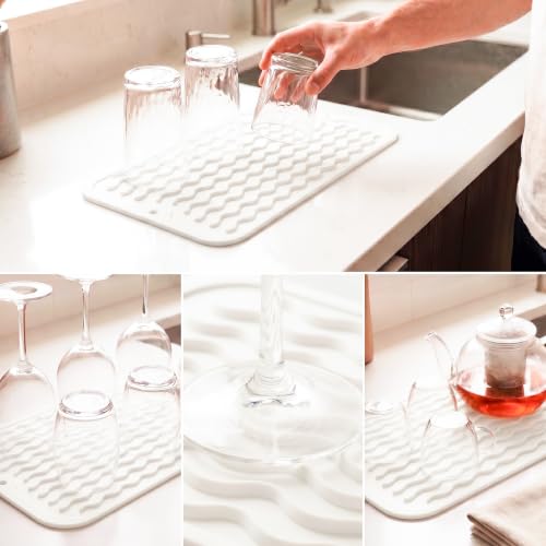 Silicone Dish Drying Mat for Multiple Usage (White / 12"L x 6"W)