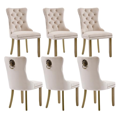 Beige Velvet Dining Chairs Set of 6 (Neutral Beige)