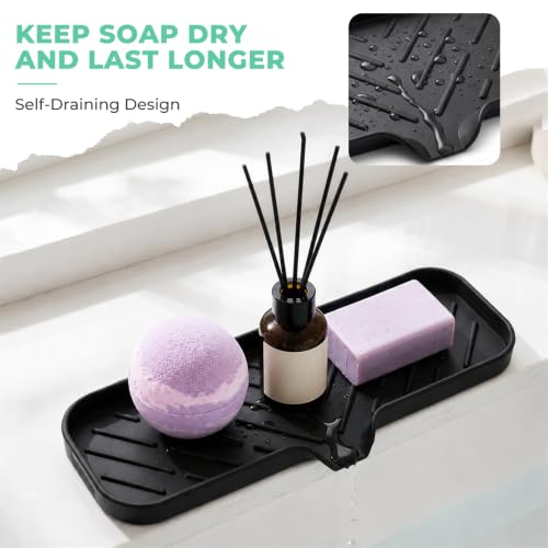 Silicone Soap Dish with Drain Spout (Black / L(12"×4"))
