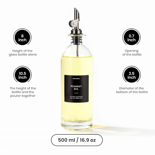 Oil and Vinegar Dispenser with Metal Pour Spout (500ml, Set of 2 Bottles / Black)