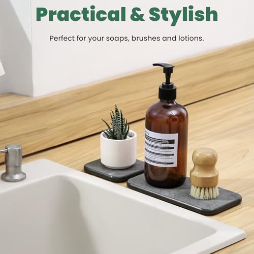 3PCS Water Absorbing Diatomaceous Earth Tray for Sink (Dark Gray-no Pattern)